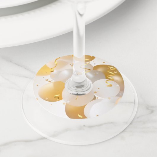 金ゴールドと白のバルーンパーティー ワイングラスタグ (クローズアップ)