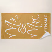 金ゴールドと白のミセス・カスタム ビーチタオル (正面)