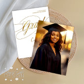 金ゴールドと白のミニマルスクリプトによる卒業式の写真 招待状