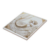 金ゴールドと白の人魚と海の波が向離れき タイル (側面)