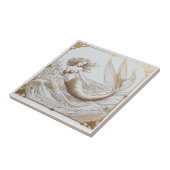 金ゴールドと白の人魚と海波の右向き タイル (側面)