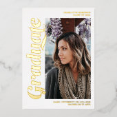 金ゴールドと白の卒業生の台本3枚の写真卒業 箔招待状 (正面)