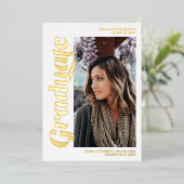 金ゴールドと白の卒業生の台本3枚の写真卒業 箔招待状 (立ち正面)