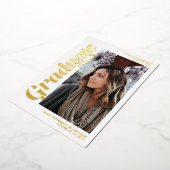 金ゴールドと白の卒業生の台本3枚の写真卒業 箔招待状 (回転した状態)