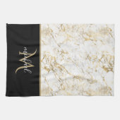 金ゴールドと白の大理石と黒モノグラム キッチンタオル (横)