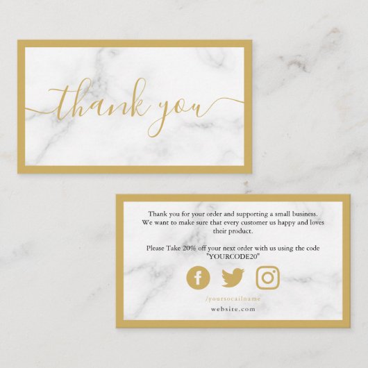 金ゴールドと白の大理石効果お感謝してい客様 エンクロージャーカード (正面/裏面)