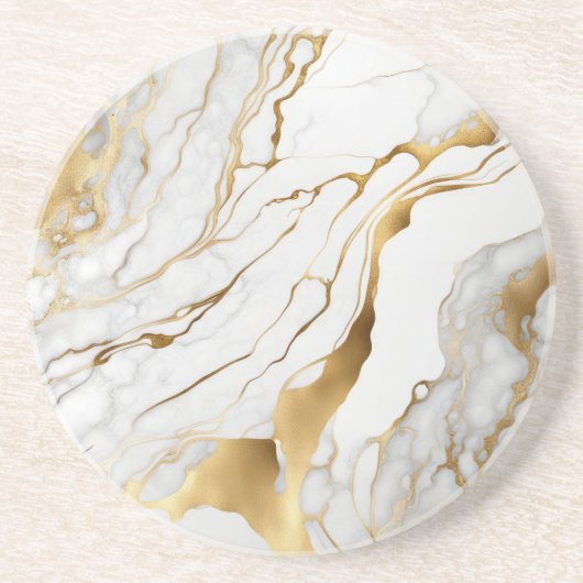 金ゴールドと白の大理石抽象芸術 コースター (正面)