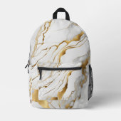 金ゴールドと白の大理石抽象芸術 プリントバックパック (正面)