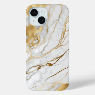 金ゴールドと白の大理石抽象芸術 iPhone 15ケース