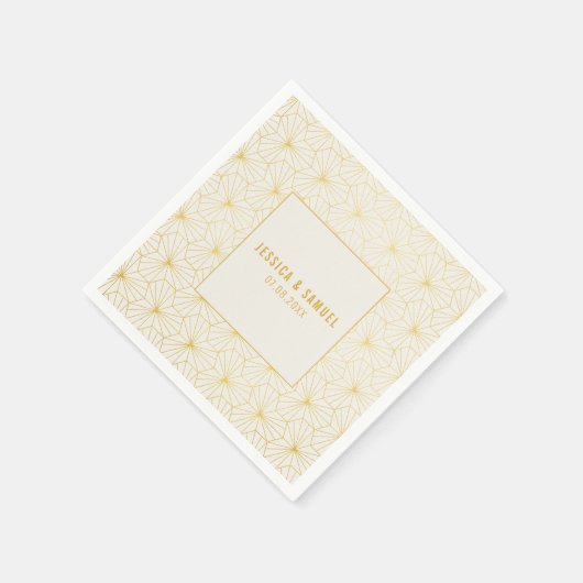 金ゴールドと白の幾何学的アールデコ スタンダードカクテルナプキン (角)