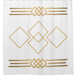 金ゴールドと白の幾何学的 シャワーカーテン