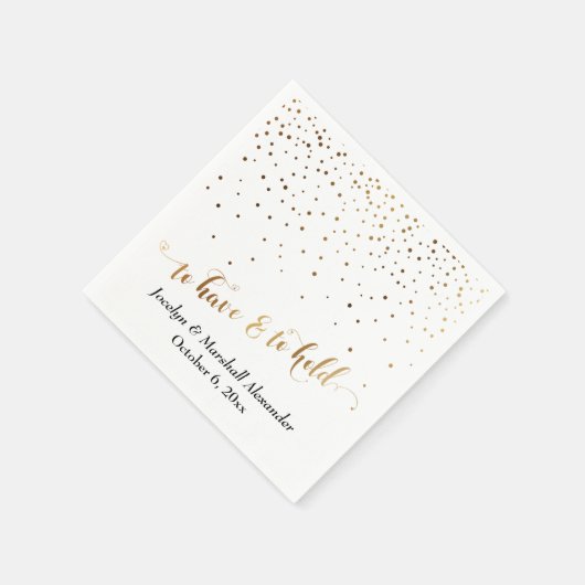 金ゴールドと白の持っている&持っているハート紙吹雪 スタンダードカクテルナプキン (角)