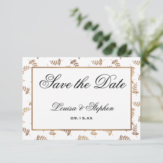 金ゴールドと白の日付カードの保存 セーブザデート (スタンド正面)