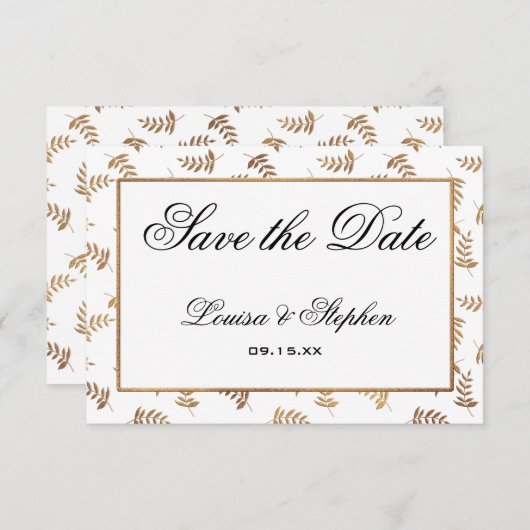 金ゴールドと白の日付カードの保存 セーブザデート (正面/裏面)