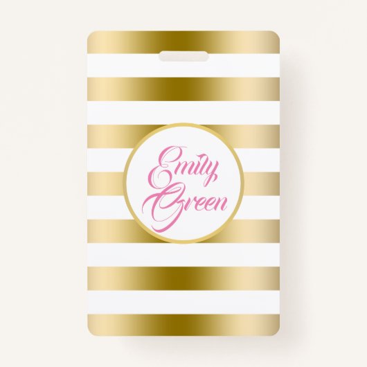 金ゴールドと白の水平ストライプ線 バッジ (正面)