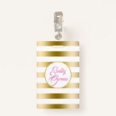 金ゴールドと白の水平ストライプ線 バッジ (裏面クリップ)