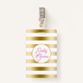 金ゴールドと白の水平ストライプ線 バッジ (正面クリップ)