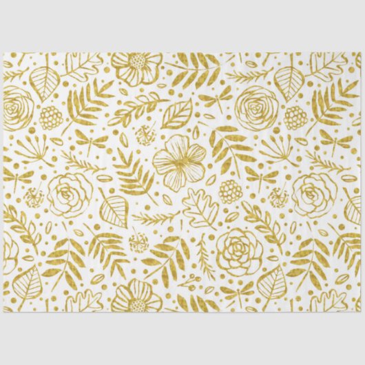 金ゴールドと白の花柄 薄葉紙 (正面)