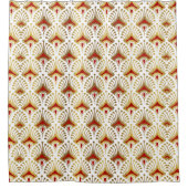 金ゴールドと白の赤のアールデコパターン シャワーカーテン (正面)