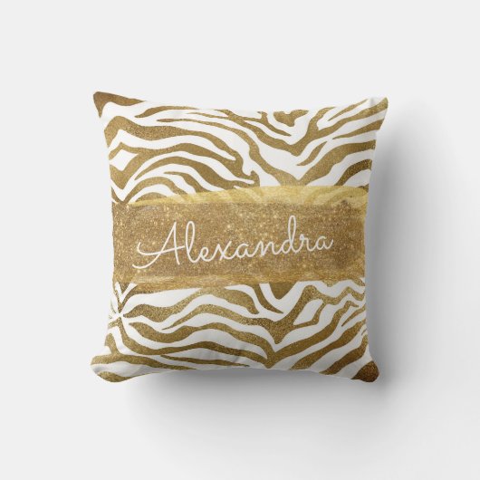 金ゴールドと白アニマルプリントと金ゴールドグリッター クッション (正面)