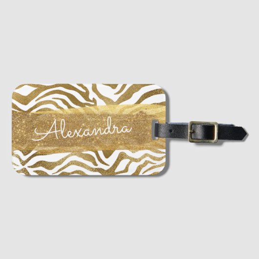 金ゴールドと白アニマルプリントと金ゴールドグリッター ラゲッジタグ (正面横)