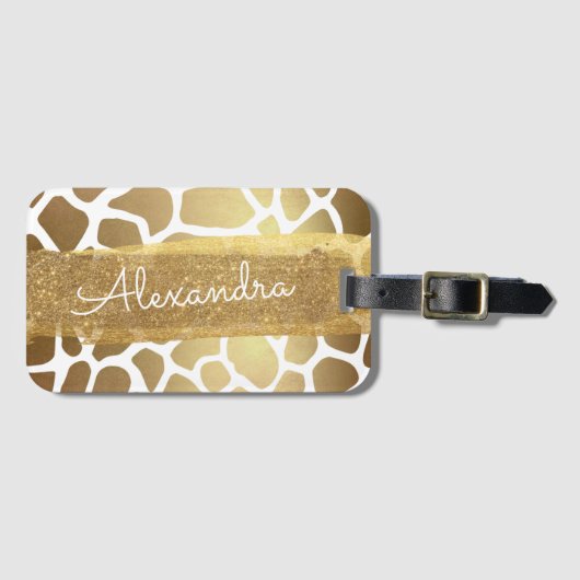 金ゴールドと白アニマルプリントと金ゴールドグリッター ラゲッジタグ (正面横)