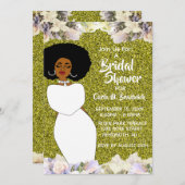 金ゴールドと白アフリカ系アメリカブライダルシャワー 招待状 (正面/裏面)