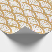 金ゴールドと白アールデコ扇花パターン ラッピングペーパー (角)