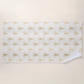 金ゴールドと白アールデコ2パターン ビーチタオル (正面)