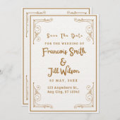 金ゴールドと白エレガントの日付招待状 セーブザデート (正面/裏面)