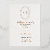 金ゴールドと白エレガントミニマリストの結婚美学 箔招待状 (正面)