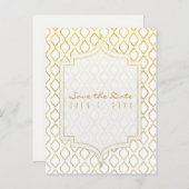 金ゴールドと白エレガントモロッコグラム日付を保存 案内ポストカード (正面/裏面)