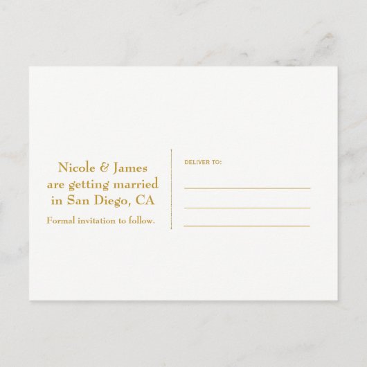 金ゴールドと白エレガントモロッコグラム日付を保存 案内ポストカード (裏面)