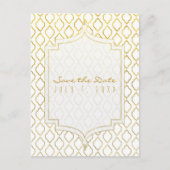 金ゴールドと白エレガントモロッコグラム日付を保存 案内ポストカード (正面)