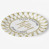 金ゴールドと白エレガント周年記念紙プレート ペーパープレート (アングル)