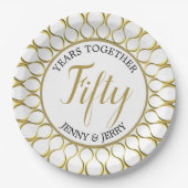 金ゴールドと白エレガント周年記念紙プレート ペーパープレート (正面)