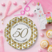 金ゴールドと白エレガント周年記念紙プレート ペーパープレート (パーティー)