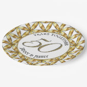 金ゴールドと白エレガント周年記念紙プレート ペーパープレート (アングル)