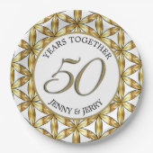 金ゴールドと白エレガント周年記念紙プレート ペーパープレート (正面)