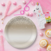 金ゴールドと白グラデーションキラキラ光 ペーパープレート (パーティー)