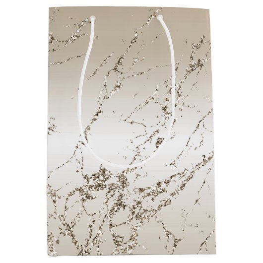 金ゴールドと白グラデーション大理石グリッツ ミディアムペーパーバッグ (正面)