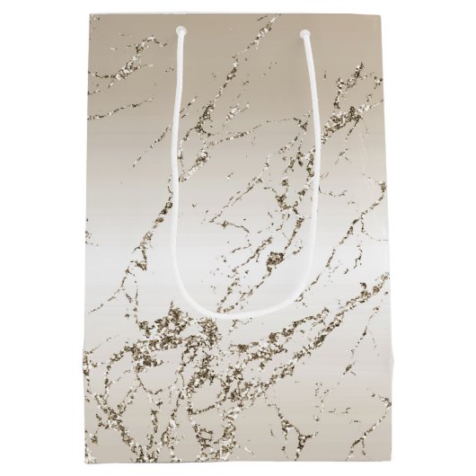 金ゴールドと白グラデーション大理石グリッツ ミディアムペーパーバッグ (裏面)