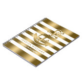 金ゴールドと白ストライプいかりのパターン ノートブック (左側)