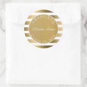 金ゴールドと白ストライプのパターン – 卒業 ラウンドシール (バッグ)