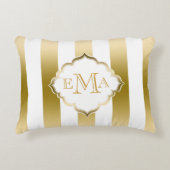 金ゴールドと白ストライプの幾何学的パターン アクセントクッション (正面)