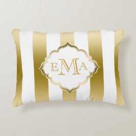 金ゴールドと白ストライプの幾何学的パターン アクセントクッション