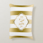 金ゴールドと白ストライプの幾何学的パターン アクセントクッション (裏面(縦))