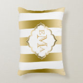 金ゴールドと白ストライプの幾何学的パターン アクセントクッション (正面(垂直))