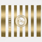 金ゴールドと白ストライプの金ゴールド航海のいかり フリースブランケット (正面(横))