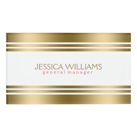 金ゴールドと白ストライプ色 名札 (正面)
